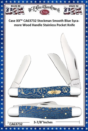 W.R. Case & Sons Cutlery CA63732 Case XX� Stockman Smooth Blue Sycamore Wood Handle Stainless Pocket Knife