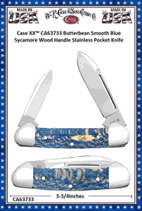 W.R. Case & Sons Cutlery CA63733 Case XX� Butterbean Smooth Blue Sycamore Wood Handle Stainless Pocket Knife 