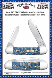 W.R. Case & Sons Cutlery CA63733 Case XX� Butterbean Smooth Blue Sycamore Wood Handle Stainless Pocket Knife 
