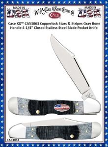 W.R. Case & Son's Cutlery CA53063 Case XX Copperlock Stars & Stripes Gray Bone Handle 4-1/4" Closed Stainless Steel Blade Pocket Knife