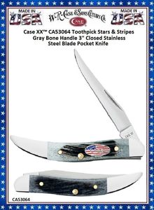 W.R. Case & Son's Cutlery CA53064 Case XX Toothpick Stars & Stripes Gray Bone Handle 3" Closed Stainless Steel Blade Pocket Knife