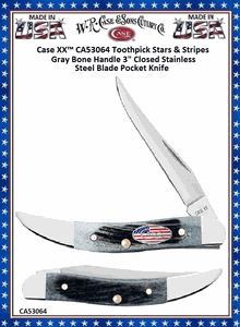 W.R. Case & Son's Cutlery CA53064 Case XX� Toothpick Stars & Stripes Gray Bone Handle 3" Closed Stainless Steel Blade Pocket Knife