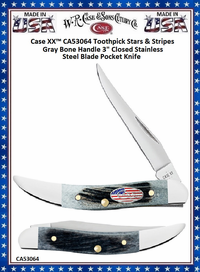W.R. Case & Son's Cutlery CA53064 Case XX� Toothpick Stars & Stripes Gray Bone Handle 3" Closed Stainless Steel Blade Pocket Knife