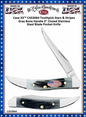 W.R. Case & Son's Cutlery CA53064 Case XX™ Toothpick Stars & Stripes Gray Bone Handle 3" Closed Stainless Steel Blade Pocket Knife W.R. Case & Son's Cutlery CA53064 Case XX™ Toothpick Stars & Stripes Gray Bone Handle 3" Closed Stainless Steel Blade Pocket Knife