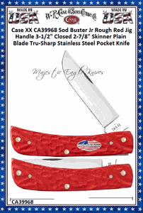 W.R. Case & Sons Cutlery CA39968 Case XX Sod Buster Jr Rough Red Jig Handle 3-1/2" Closed 2-7/8" Skinner Plain Blade Tru-Sharp Stainless Steel Pocket Knife