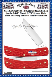 W.R. Case & Sons Cutlery CA39968 Case XX Sod Buster Jr Rough Red Jig Handle 3-1/2" Closed 2-7/8" Skinner Plain Blade Tru-Sharp Stainless Steel Pocket Knife W.R. Case & Sons Cutlery CA39968 Case XX Sod Buster Jr Rough Red Jig Handle 3-1/2" Closed 2-7/8" Skinner Plain Blade Tru-Sharp Stainless Steel Pocket Knife