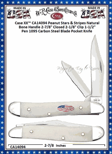 W.R. Case & Sons Cutlery CA14094 Case XX� Peanut Stars & Stripes Natural Bone Handle 2-7/8" Closed 2-1/8" Clip 1-1/2" Pen Plain Blade 1095 Carbon Steel Pocket Knife
