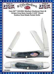 W.R. Case & Son's Cutlery CA53061 Case XX� Medium Stockman Stars & Stripes Gray Bone Handle 3-5/8" Closed Stainless Steel Blade Pocket Knife