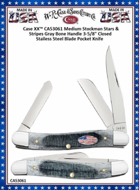 W.R. Case & Son's Cutlery CA53061 Case XX™ Medium Stockman Stars & Stripes Gray Bone Handle 3-5/8" Closed Stainless Steel Blade Pocket Knife W.R. Case & Son's Cutlery CA53061 Case XX™ Medium Stockman Stars & Stripes Gray Bone Handle 3-5/8" Closed Stainless Steel Blade Pocket Knife