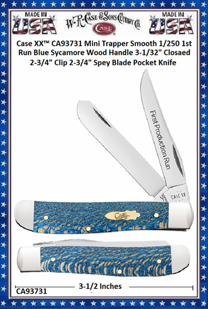 W.R. Case & Sons Cutlery CA93731 Case XX� Mini Trapper Smooth Blue Sycamore Wood Handle Stainless Pocket Knife 
