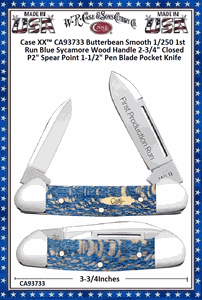 W.R. Case & Sons Cutlery CA93733 Case XX� Butterbean Smooth Blue Sycamore Wood Handle Stainless Pocket Knife 