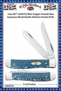 W.R. Case & Sons Cutlery CA63731 Case XX� Mini Trapper Smooth Blue Sycamore Wood Handle Stainless Pocket Knife