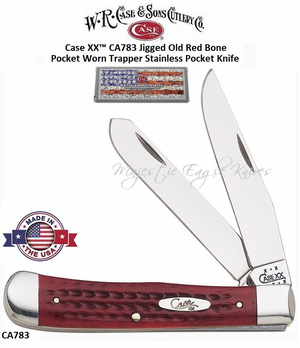 W.R. Case & Son's Cutlery CA783 Case XX� Jigged Old Red Bone Pocket Worn Trapper Stainless Pocket Knife