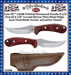W.R. Case & Son's Cutlery CA398 Case Ridgeback 3 1/2" Swept Skinner Plain Blade Rosewood Handled Skinning Knife & Leather Sheath