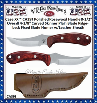 W.R. Case & Son's Cutlery CA398 Case Ridgeback 3 1/2" Swept Skinner Plain Blade Rosewood Handled Skinning Knife & Leather Sheath W.R. Case & Son's Cutlery CA398 Case Ridgeback 3 1/2" Swept Skinner Plain Blade Rosewood Handled Skinning Knife & Leather Sheath