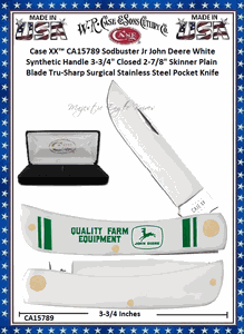  W.R. Case & Sons Cutlery CA15789 Case XX� Sodbuster Jr John Deere White Synthetic Handle 3-3/ 4" Closed 2-7/8" Skinner Plain Blade Tru-sharp Surgical Stainless Steel Pocket Knife 