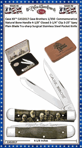W.R. Case & Sons Cutlery CA52017 Case XX� Case Brothers 1/350  Commemorative Natural Bone Handle 4-1/8" Closed 3-1/4" Clip 3-1/4" Spey Plain Blade Tru-sharp Surgical Stainless Steel Pocket Knife 
