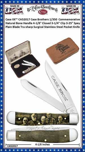 W.R. Case & Sons Cutlery CA52017 Case XX� Case Brothers 1/350  Commemorative Natural Bone Handle 4-1/8" Closed 3-1/4" Clip 3-1/4" Spey Plain Blade Tru-sharp Surgical Stainless Steel Pocket Knife 