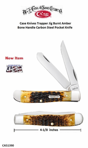 W.R. Case & Sons Cutlery CA51390 Case XX� Trapper Jig Burnt Amber Bone Handle Carbon Steel Pocket Knife