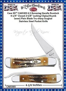 W.R. Case & Sons Cutlery CA65303 Case XX 6.5 Bonestag Handle Russlock Stainless Steel Pocket Knife