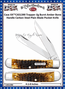 W.R. Case & Sons Cutlery CA51390 Case XX� Trapper Jig Burnt Amber Bone Handle Carbon Steel Pocket Knife