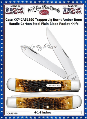 W.R. Case & Sons Cutlery CA51390 Case XX� Trapper Jig Burnt Amber Bone Handle Carbon Steel Pocket Knife
