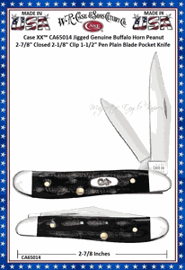 W.R. Case & Sons Cutlery CA65014 Case XX� Jigged Genuine Buffalo Horn Peanut 2-7/8" Closed 2-1/8" Clip 1-1/2" Pen Plain Blade Pocket Knife 