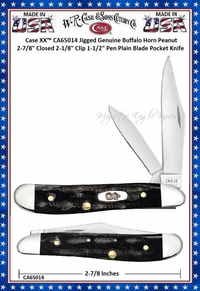 W.R. Case & Sons Cutlery CA65014 Case XX� Jigged Genuine Buffalo Horn Peanut 2-7/8" Closed 2-1/8" Clip 1-1/2" Pen Plain Blade Pocket Knife 