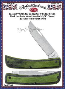 W.R. Case & Son's Cutlery CA66383 Case XX™ Sodbuster Jr Green Black Laminate Wood Handle 3-3/4" Closed S35VN Steel Pocket Knife W.R. Case & Son's Cutlery CA66383 Case XX™ Sodbuster Jr Green Black Laminate Wood Handle 3-3/4" Closed S35VN Steel Pocket Knife