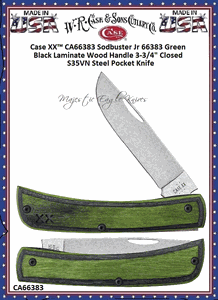 W.R. Case & Son's Cutlery CA66383 Case XX� Sodbuster Jr Green Black Laminate Wood Handle 3-3/4" Closed S35VN Steel Pocket Knife