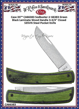 W.R. Case & Son's Cutlery CA66383 Case XX™ Sodbuster Jr Green Black Laminate Wood Handle 3-3/4" Closed S35VN Steel Pocket Knife W.R. Case & Son's Cutlery CA66383 Case XX™ Sodbuster Jr Green Black Laminate Wood Handle 3-3/4" Closed S35VN Steel Pocket Knife