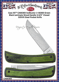 W.R. Case & Son's Cutlery CA66383 Case XX� Sodbuster Jr Green Black Laminate Wood Handle 3-3/4" Closed S35VN Steel Pocket Knife