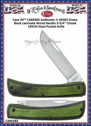 W.R. Case & Son's Cutlery CA66383 Case XX™ Sodbuster Jr Green Black Laminate Wood Handle 3-3/4" Closed S35VN Steel Pocket Knife W.R. Case & Son's Cutlery CA66383 Case XX™ Sodbuster Jr Green Black Laminate Wood Handle 3-3/4" Closed S35VN Steel Pocket Knife