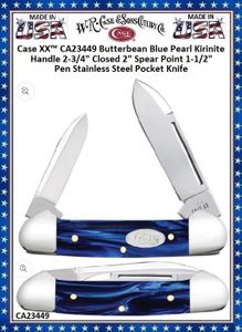 W.R. Case & Sons Cutlery CA23449 Case XX� Butterbean Blue Pearl Kirinite Handle 2-3/4" Closed 2" Spear Point 1-1/2" Pen Stainless Steel Pocket Knife 