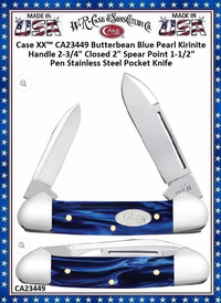 W.R. Case & Sons Cutlery CA23449 Case XX� Butterbean Blue Pearl Kirinite Handle 2-3/4" Closed 2" Spear Point 1-1/2" Pen Stainless Steel Pocket Knife 