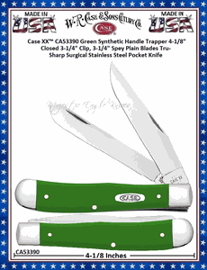 W.R. Case & Sons Cutlery CA53390 Case XX� Trapper Green Synthetic Handle 4-1/8" Closed 3-1/4" Clip 3-1/4" Spey Plain Blades Tru-Sharp Surgical Stainless Steel Pocket Knife