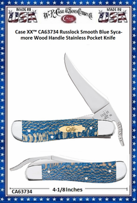 W.R. Case & Sons Cutlery CA63734 Case XX� Russlock Smooth Blue Sycamore Wood Handle Stainless Pocket Knife 
