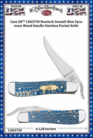 W.R. Case & Sons Cutlery CA63734 Case XX� Russlock Smooth Blue Sycamore Wood Handle Stainless Pocket Knife 