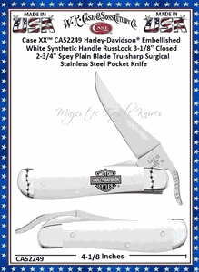 W.R. Case & Sons Cutlery CA52249 Case XX� Harley-Davidson� Embellished White Synthetic Handle RussLock 3-1/8" Closed 2-3/4" Spey Plain Blade Tru-sharp Surgical Stainless Steel Pocket Knife