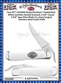 W.R. Case & Sons Cutlery CA52249 Case XX™ Harley-Davidson® Embellished White Synthetic Handle RussLock 3-1/8" Closed 2-3/4" Spey Plain Blade Tru-sharp Surgical Stainless Steel Pocket Knife W.R. Case & Sons Cutlery CA52249 Case XX™ Harley-Davidson® Embellished White Synthetic Handle RussLock 3-1/8" Closed 2-3/4" Spey Plain Blade Tru-sharp Surgical Stainless Steel Pocket Knife