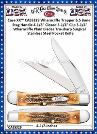 W.R. Case & Sons Cutlery CA65329 Case XX™ Wharncliffe Trapper 6.5 Bone Stag Handle 4-1/8" Closed 3-1/4" Clip 3-1/4" Wharncliffe Plain Blades Tru-sharp Surgical Stainless Steel Pocket Knife W.R. Case & Sons Cutlery CA65329 Case XX™ Wharncliffe Trapper 6.5 Bone Stag Handle 4-1/8" Closed 3-1/4" Clip 3-1/4" Wharncliffe Plain Blades Tru-sharp Surgical Stainless Steel Pocket Knife