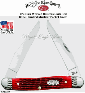  W.R. Case & Son's Cutlery CA53220 CASEXX Worked Bolsters Dark Red Bone Handled Muskrat Pocket Knife 