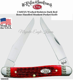 W.R. Case & Son's Cutlery CA53220 CASEXX Worked Bolsters Dark Red Bone Handled Muskrat Pocket Knife W.R. Case & Son's Cutlery CA53220 CASEXX Worked Bolsters Dark Red Bone Handled Muskrat Pocket Knife