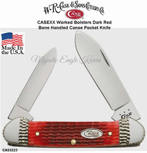 W.R. Case & Son's Cutlery CA53223 CASEXX Worked Bolsters Dark Red Bone Handled Canoe Pocket Knife