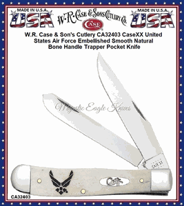 W.R. Case & Son's Cutlery CA32403 CaseXX United States Air Force Embellished Smooth Natural Bone Handle Trapper Pocket Knife 
