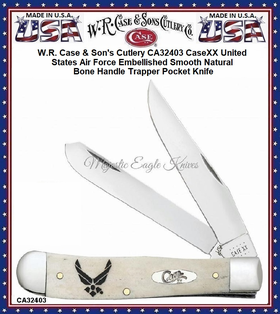 W.R. Case & Son's Cutlery CA32403 CaseXX United States Air Force Embellished Smooth Natural Bone Handle Trapper Pocket Knife 