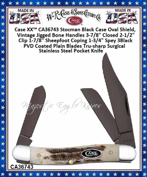 W.R. Case & Son's Cutlery CA36743 Case XX™ Stockman Vintage Bone Handle 4-1/8" Closed 3-1/4" Clip 3-1/4" Spey PVD Plain Blade Tru-sharp Surgical Stainless Steel Pocket Knife W.R. Case & Son's Cutlery CA36743 Case XX™ Stockman Vintage Bone Handle 4-1/8" Closed 3-1/4" Clip 3-1/4" Spey PVD Plain Blade Tru-sharp Surgical Stainless Steel Pocket Knife