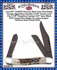 W.R. Case & Son's Cutlery CA36743 Case XX™ Stockman Vintage Bone Handle 4-1/8" Closed 3-1/4" Clip 3-1/4" Spey PVD Plain Blade Tru-sharp Surgical Stainless Steel Pocket Knife W.R. Case & Son's Cutlery CA36743 Case XX™ Stockman Vintage Bone Handle 4-1/8" Closed 3-1/4" Clip 3-1/4" Spey PVD Plain Blade Tru-sharp Surgical Stainless Steel Pocket Knife
