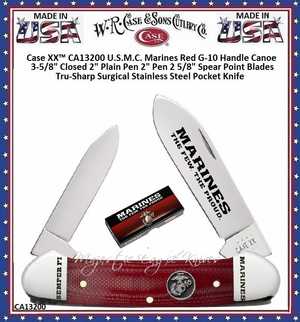 W.R. Case & Sons Cutlery CA13200 Case XX™ USMC Marines Red G-10 Handle Canoe Stainless Pocket Knife W.R. Case & Sons Cutlery CA13200 Case XX™ USMC Marines Red G-10 Handle Canoe Stainless Pocket Knife