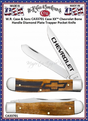 W.R. Case & Sons Cutlery CA33701 Case XX� Chevrolet Antique Bone Trapper Stainless Chevy Pocket Knife 